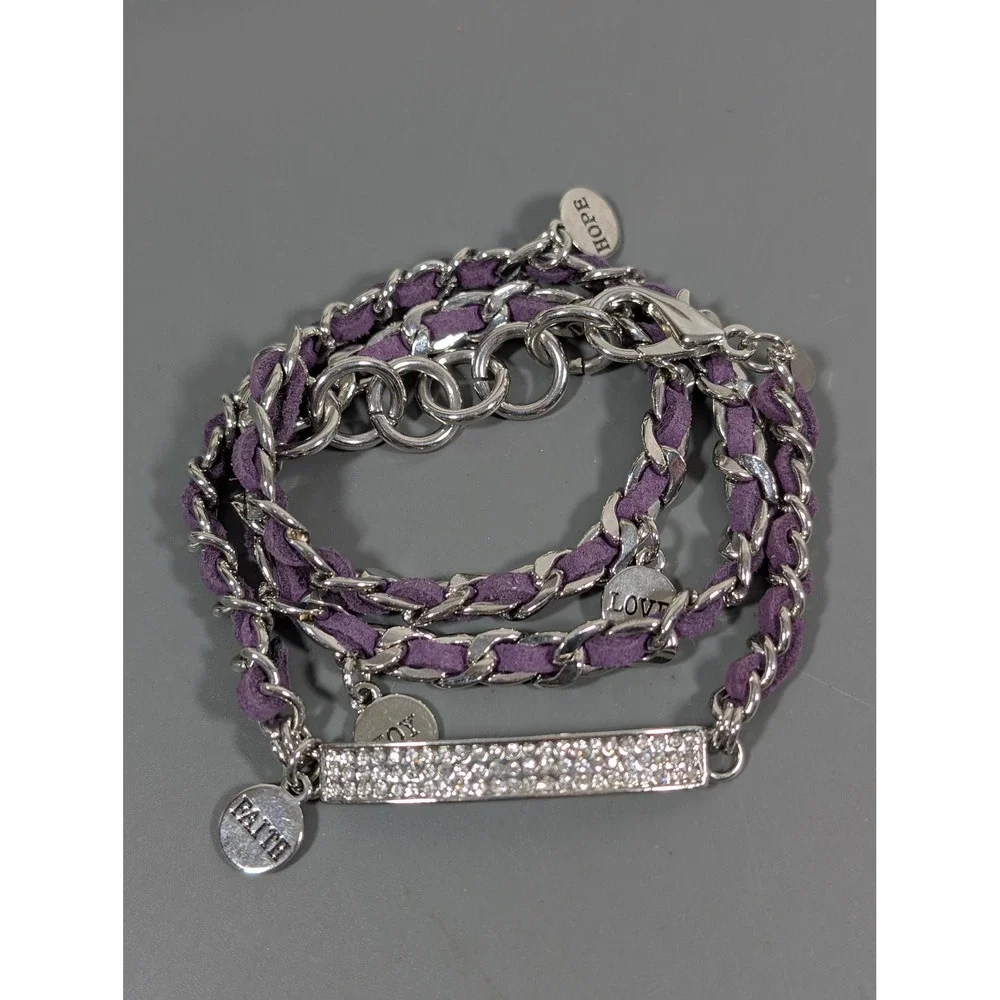 Premier Designs Faith Wrap Bracelet Purple Cord Rhinestone‎ Accents 21.5